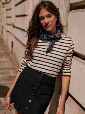 NWOT Sézane Striped Colette Mariniere Long-Sleeve Top in Ecru/Black